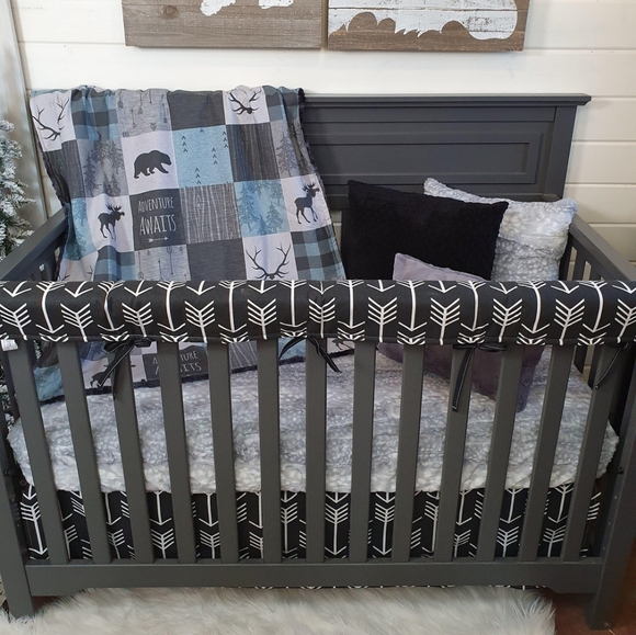 DBC Baby Bedding Co Crib Skirt Navy Arrow Theme Unisex Nursery Bedding - Picture 4 of 4